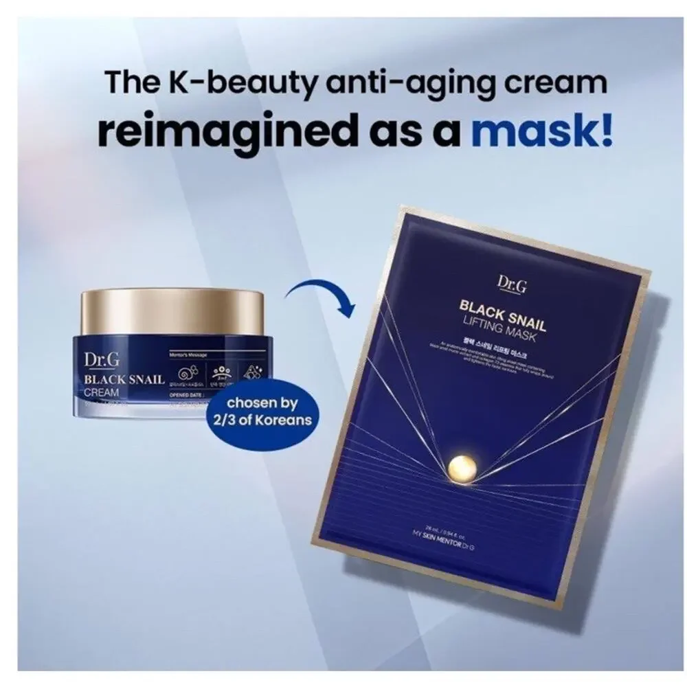 Dr. G Black Snail Lifting Mask Snail Mucin & Collagen Korean Skincare 5 Masks - Picture 2 of 5